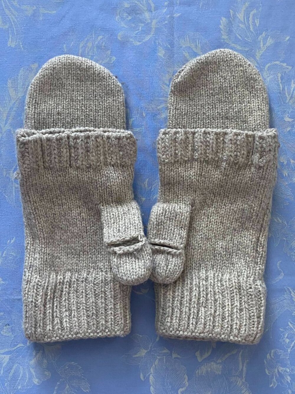 Biege Convertible Wool Glove Mittens